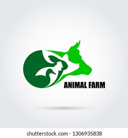 Farm animals vector icon in green tones. Suitable for packaging icons. Farm advertisement. Vector illustration.