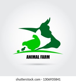 Farm animals vector icon in green tones. Suitable for packaging icons. Farm advertisement. Vector illustration.