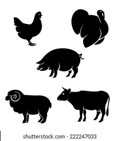 Farm Animals. Vector Icons Set.