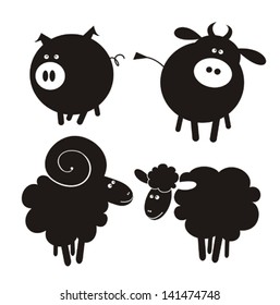  Animales de granja. Ilustración vectorial.