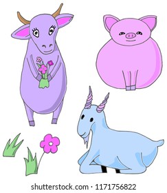 Farm animals. Vector illustration. Cute cartoon baby pig