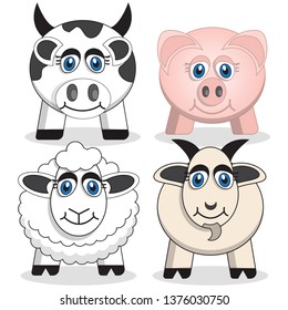 Farm animals. Vector illustration. Isolated on white background.