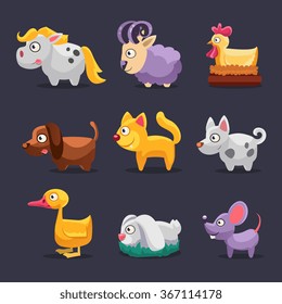 Farm animals Vector illustration set flat style