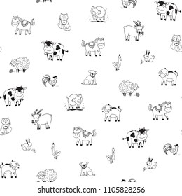 farm animals vector line seamless pattern