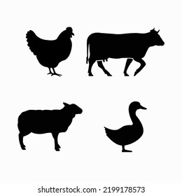 Farm animals vector premium icons set, modern solid symbol collection. Signs, logo illustration. Set includes icons as chicken, cow, sheep, and duck.