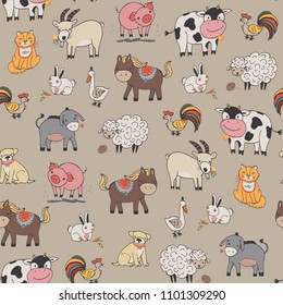 farm animals vector seamless pattern