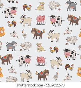 farm animals vector seamless pattern