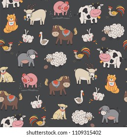 farm animals vector seamless pattern