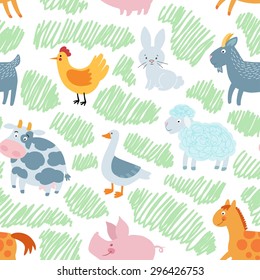 Farm animals vector seamless pattern. farm  background