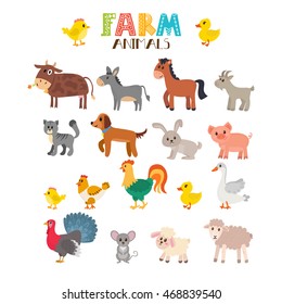 Farm animals vector set. Cute cartoon animals. Vector illustration