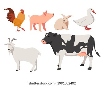 Farm animals vector set. Hand drawn vector illustration. All elements are isolated on white background.