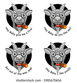 Farm animals, vector set icons. Collection of silhouettes