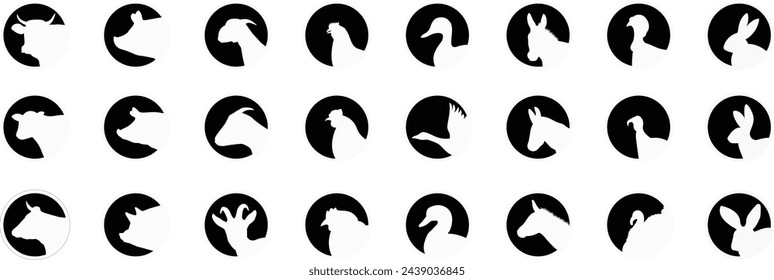 Farm animals vector set of pictograms logos labels badges design illustration