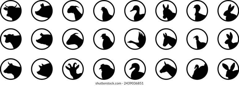 Farm animals vector set of pictograms logos labels badges design illustration