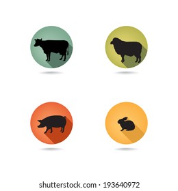 Farm animals. Vector set silhouette. Livestock icons.