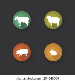 Farm animals. Vector set silhouette. Livestock icons. 
