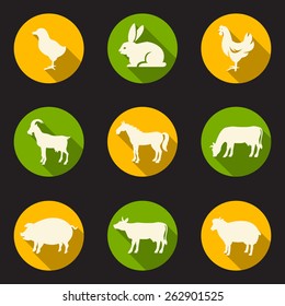 Farm animals. Vector set silhouette. Livestock icons.