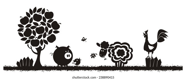 Farm animals - vector silhouette. 