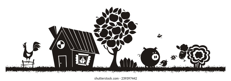 Farm animals - vector silhouette. 