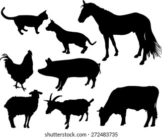 Farm Animals Vector Silhouette