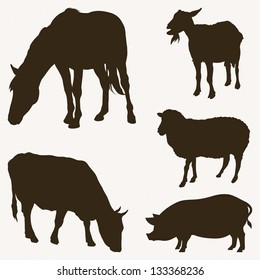 Farm animals, vector silhouettes