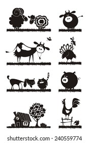 Farm animals. Vector silhouettes.