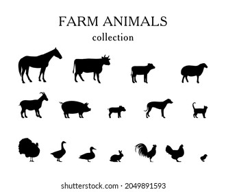 Farm animals vector silhouettes. Easily Editable Vector. EPS 10.