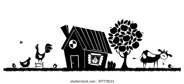 Farm animals. Vector silhouettes on the white background.