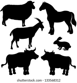 Farm animals vector silhouettes set 2