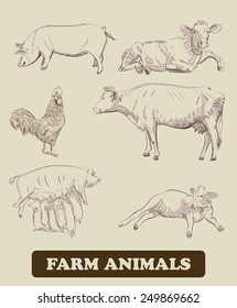 farm animals. vector sketches