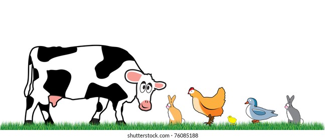 farm animals walking on the grass