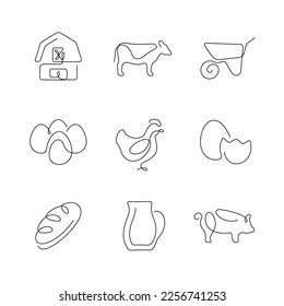 Farm artistic style continuous line icons. Editable stroke.