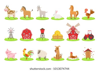 Farm Associated Animals And Objects Set