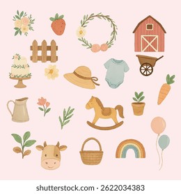 Farm Baby Shower Clipart Set  Pastel Watercolor Collection