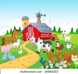 Farm background with animals