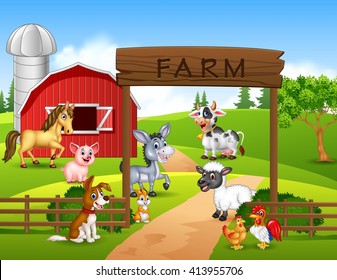 Farm background with animals