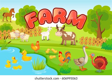 Farm background with animals. Title on the cover.