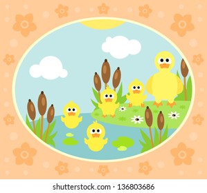 Farm background with funny ducks