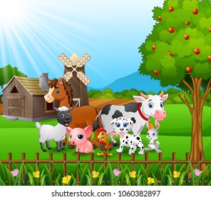 Farm Background Happy Animals Stock Vector (Royalty Free) 1060382897 ...