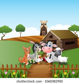 Farm background with happy animals