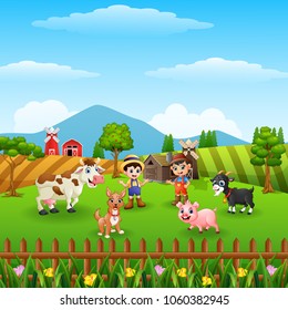 Farm background on hill with the other animals
