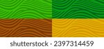 Farm background pattern. Green, brown, yellow agricultural crop texture. Four Seasons. Vector background with green farm field texture.