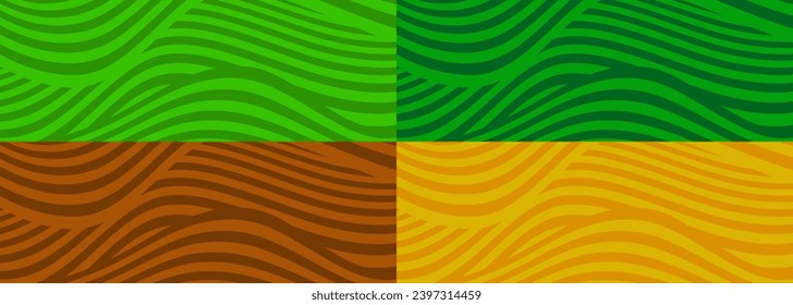 Farm background pattern. Green, brown, yellow agricultural crop texture. Four Seasons. Vector background with green farm field texture.