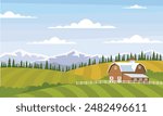 Farm background vector illustration, hill country village, eps vector design