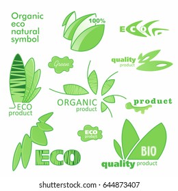 Farm badge set of Fresh Organic elements. Labels for natural food and drink, products, biodynamic agriculture. Collection 100% bio, eco, healthy stickers. Vector.