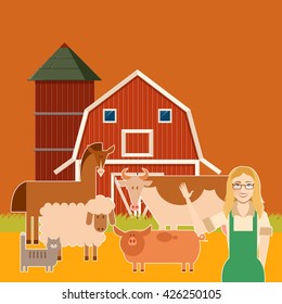 Farm banner with flat animals