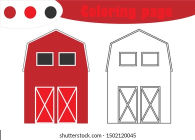 Farm barn in cartoon style, coloring page, spring education paper game for the development of children, kids preschool activity, printable worksheet, vector illustration