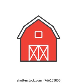 Farm barn colored flat line icon.