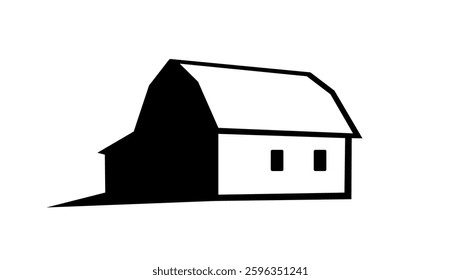 Farm barn cowshed building, black isolated silhouette