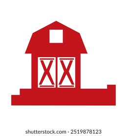 Farm barn cowshed building exterior with tractor and windmill flat vector illustration